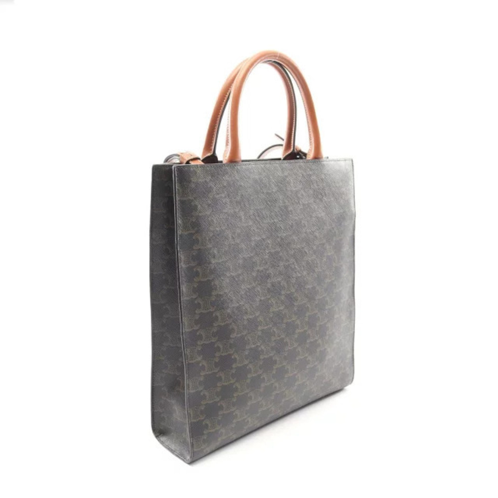 Celine Canvas Triomphe Leather Vertical Cabas Brown Tote Black Bag Brown Black